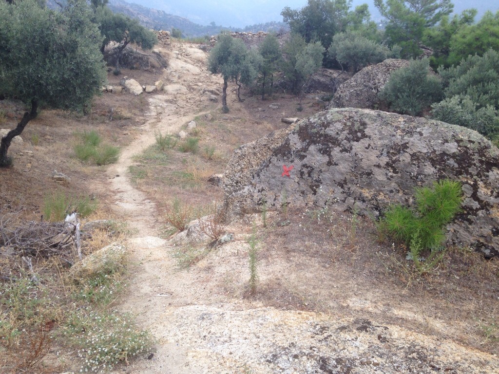 Birçok patika var, bazen doğru gitmek için en bariz olanına devam etmemek gerek. Neyse ki uzun mesafe işaretlemesinde kullanılan X buralarda var.